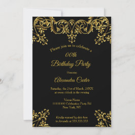 Elegant  Gold Black Birthday Party Kaart