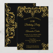Elegant  Gold Black Birthday Party Kaart (Voorkant / Achterkant)