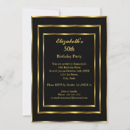 Elegant Gold Black Birthday Party Modern Kaart