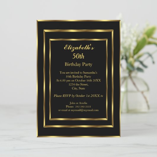 Elegant Gold Black Birthday Party Modern Kaart (Staand voorkant)