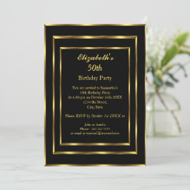 Elegant Gold Black Birthday Party Modern Kaart