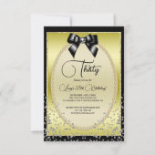 Elegant Gold, Black Bow & Confetti Verjaardag Kaart (Voorkant)