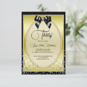 Elegant Gold, Black Bow & Confetti Verjaardag Kaart (Staand voorkant)