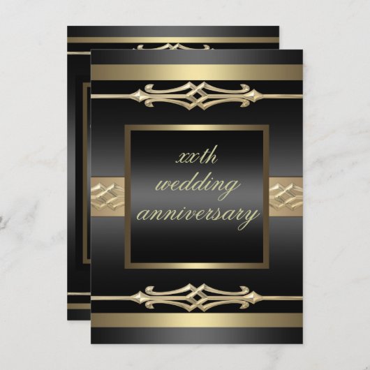 Elegant Gold/Black bruiloft Uitnodiging (Voorkant / Achterkant)