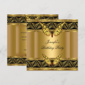 Elegant Gold Black Butterfly Birthday Party Kaart (Voorkant / Achterkant)