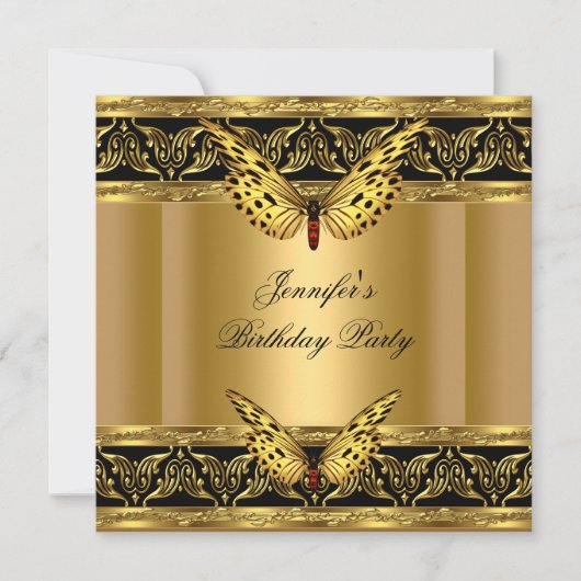 Elegant Gold Black Butterfly Birthday Party Kaart (Voorkant)