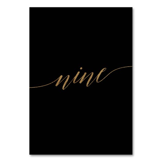 Elegant Gold Black Calligrafie Nine Table Number Kaart (Voorkant)