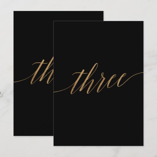Elegant Gold Black Calligrafie Tabel nummer drie Kaart (Voorkant / Achterkant)
