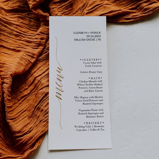 Elegant Gold & Black Calligraphy Dinner Menu Kaart