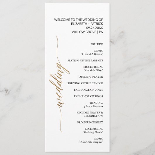 Elegant Gold & Black Calligraphy Wedding Programmakaart (Voorkant)