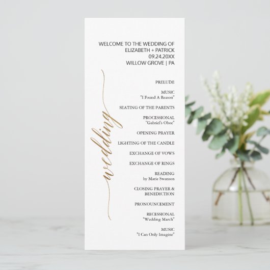 Elegant Gold & Black Calligraphy Wedding Programmakaart (Staand voorkant)