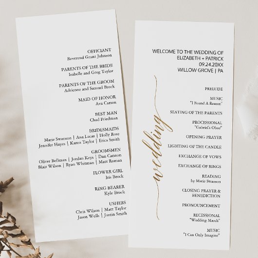 Elegant Gold & Black Calligraphy Wedding Programmakaart