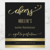Elegant Gold Black Cheers Birthday Wine Label Wijn Etiket (Enkel label)