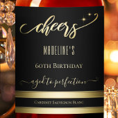 Elegant Gold Black Cheers Birthday Wine Label Wijn Etiket