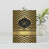 Elegant Gold Black Chevron Birthday Party Kaart (Staand voorkant)