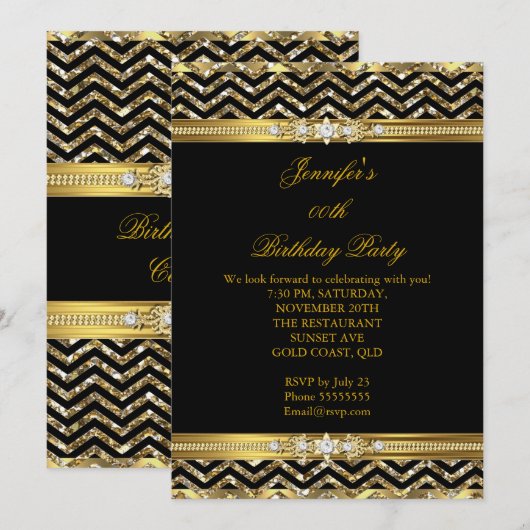 Elegant Gold Black Chevron Diamond Birthday 2 Kaart (Voorkant / Achterkant)