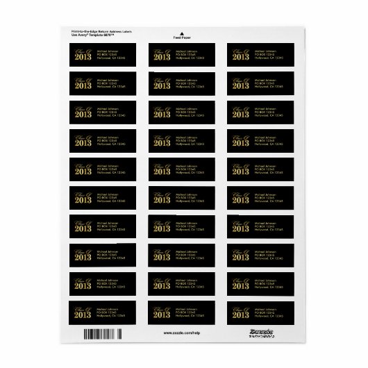 Elegant Gold / Black Class of 2013 Labels (Full Sheet)