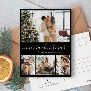 Elegant Gold Black Collage kerstkaart Folie Feestdagen Briefkaart