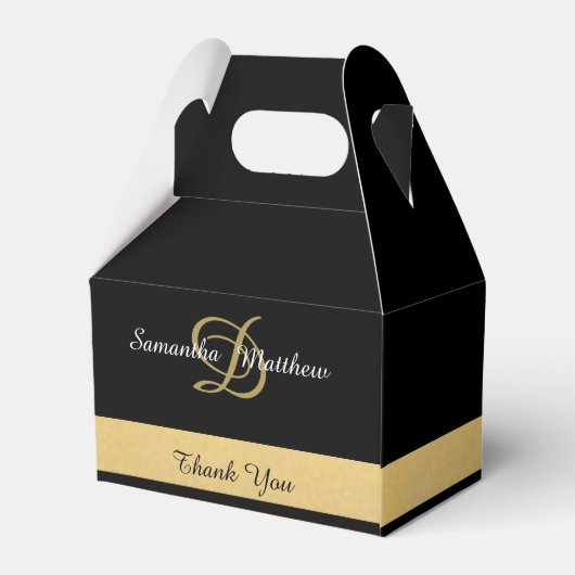 Elegant Gold Black Colour Monogram Initialen Bedankdoosjes (Achterkant)