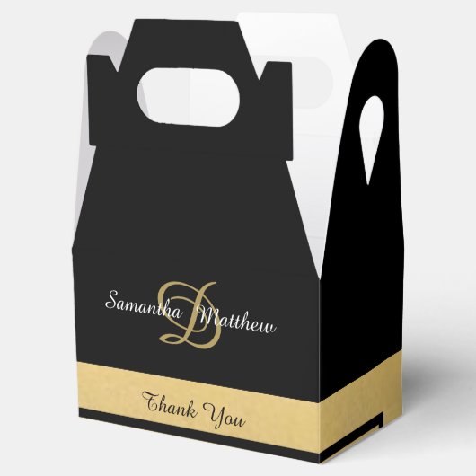 Elegant Gold Black Colour Monogram Initialen Bedankdoosjes (Geopend)