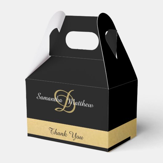 Elegant Gold Black Colour Monogram Initialen Bedankdoosjes (Voorkant Zijde)