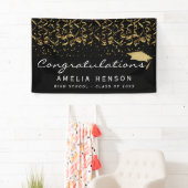 Elegant Gold Black Confetti Afstuderen partij Spandoek (Insitu)