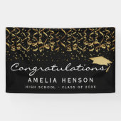 Elegant Gold Black Confetti Afstuderen partij Spandoek (Horizontaal)