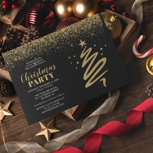 Elegant Gold & Black Corporate Kerstparty Kaart