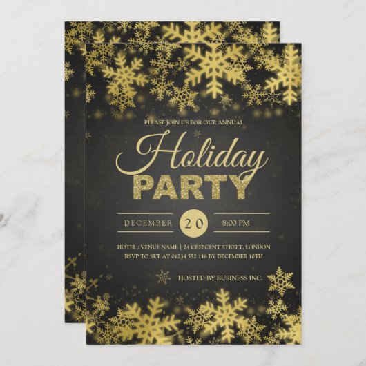 Elegant Gold & Black Corporate Kerstparty Kaart (Voorkant / Achterkant)