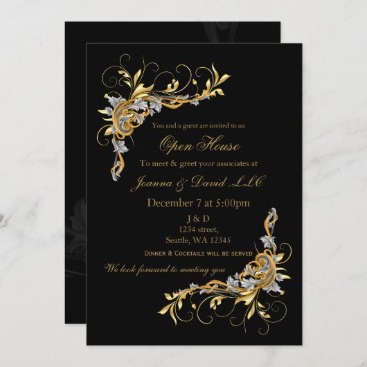 Elegant Gold Black Corporate party Invitation Kaart (Voorkant / Achterkant)