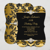 Elegant Gold Black Damask Diamond Birthday Party Kaart (Voorkant / Achterkant)