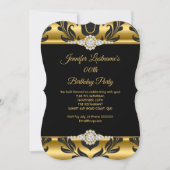 Elegant Gold Black Damask Diamond Birthday Party Kaart (Voorkant)