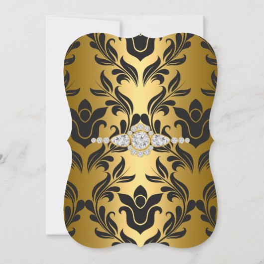 Elegant Gold Black Damask Diamond Birthday Party Kaart (Achterkant)