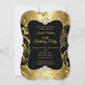 Elegant Gold Black Damask floral Birthday Party Kaart (Voorkant)