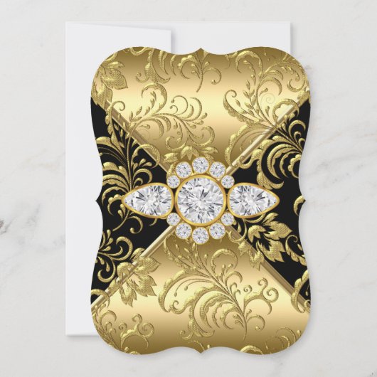 Elegant Gold Black Damask floral Birthday Party Kaart (Achterkant)