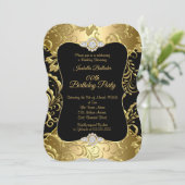 Elegant Gold Black Damask floral Birthday Party Kaart (Staand voorkant)