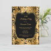 Elegant Gold Black Damask Jewel Bow Birthday Kaart (Staand voorkant)