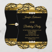 Elegant Gold Black Damask Pearl Birthday Party Kaart (Voorkant / Achterkant)