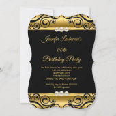 Elegant Gold Black Damask Pearl Birthday Party Kaart (Voorkant)