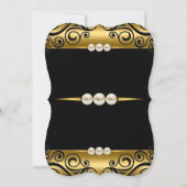 Elegant Gold Black Damask Pearl Birthday Party Kaart (Achterkant)