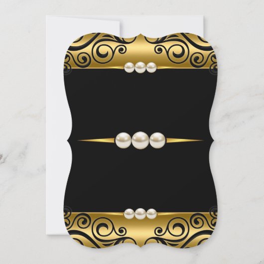 Elegant Gold Black Damask Pearl Birthday Party Kaart (Achterkant)