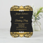 Elegant Gold Black Damask Pearl Birthday Party Kaart (Staand voorkant)