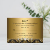 Elegant Gold & Black Damask RSVP (Staand voorkant)