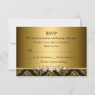 Elegant Gold & Black Damask RSVP