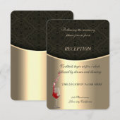 Elegant Gold, Black Damask Wedding Reception Kaart (Voorkant / Achterkant)