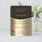 Elegant Gold, Black Damask Wedding Reception Kaart (Staand voorkant)