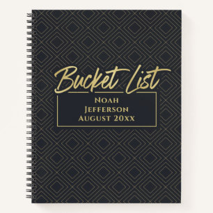 Elegant Gold Black Deco Bucket List Monogramed Notitieboek