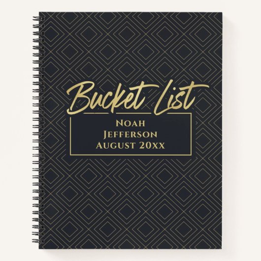 Elegant Gold Black Deco Bucket List Monogramed Notitieboek (Voorkant)