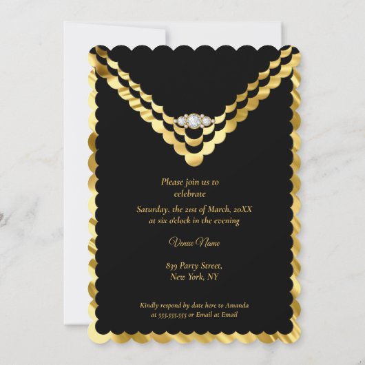 Elegant Gold Black Diamond Birthday Party Kaart (Achterkant)