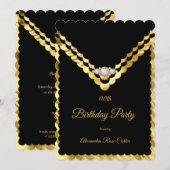 Elegant Gold Black Diamond Birthday Party Kaart (Voorkant / Achterkant)